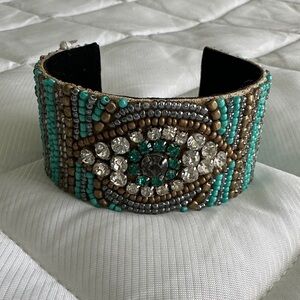 Evil eye beaded cuff bracelet turquoise gold silver